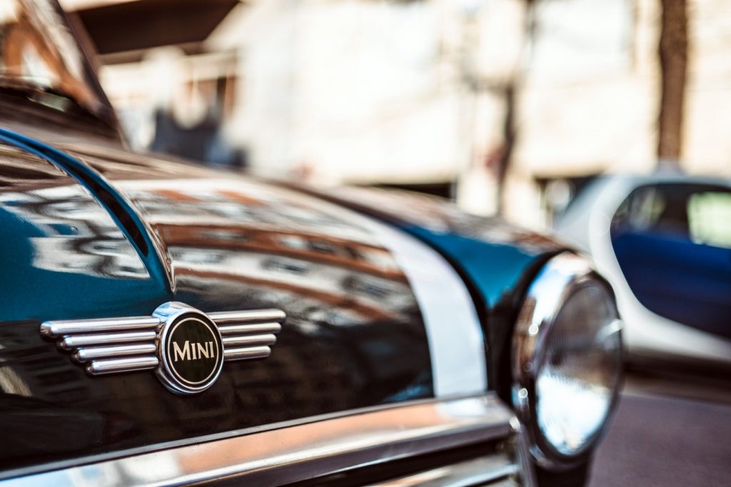 close up of the bonnet of a classic mini cooper